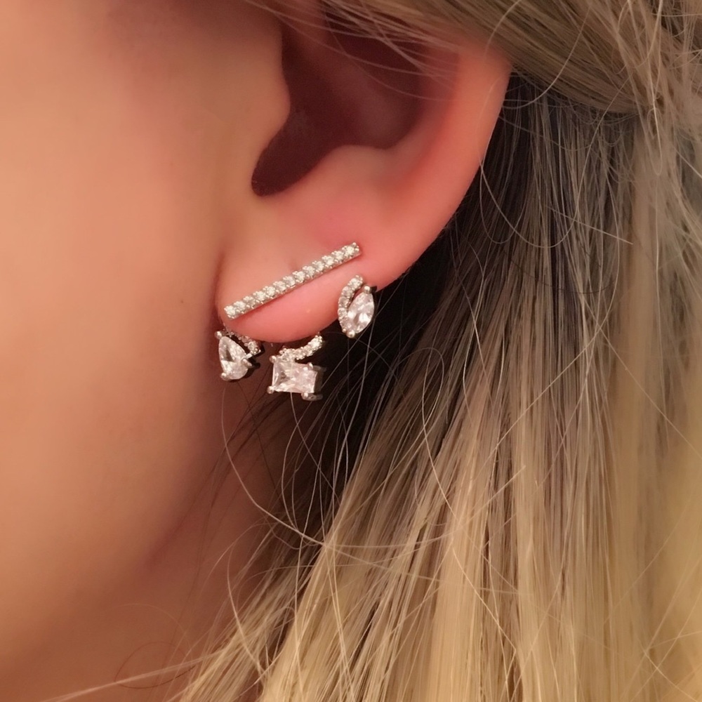 Geometric CZ Ear Jacket Stud Earrings